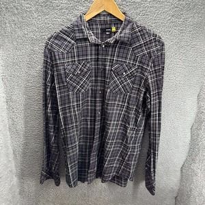 Diesel Pearl Snap Cotton Gray Shirt Men's Size Large Long Sleeve Plaid Western